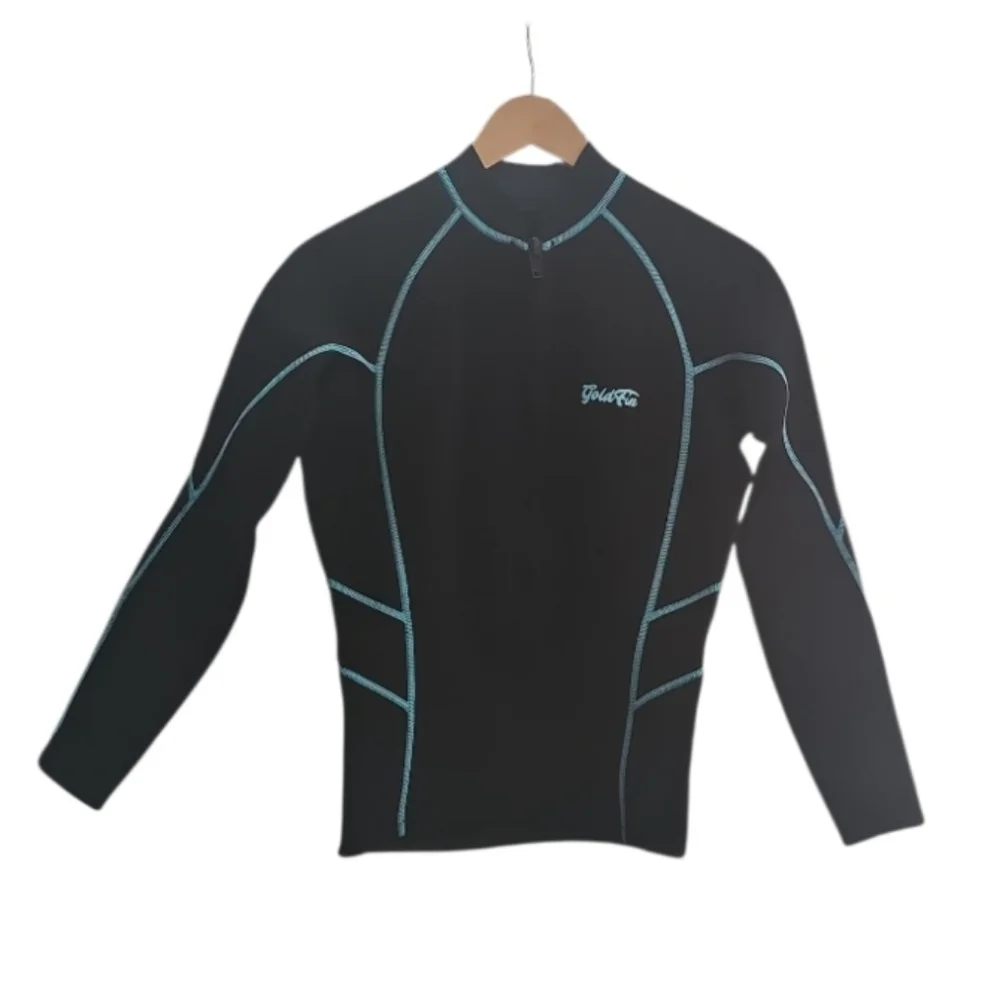 GoldFin Neoprene Full Zip Jacket Women’s Large Black Blue Athletic Wetsuit Top